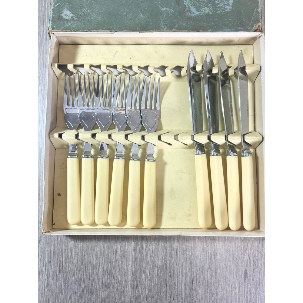 Vintage Chrome Plated Fish Cutlery Set 10 Piece Cream Handles Engraved Detail